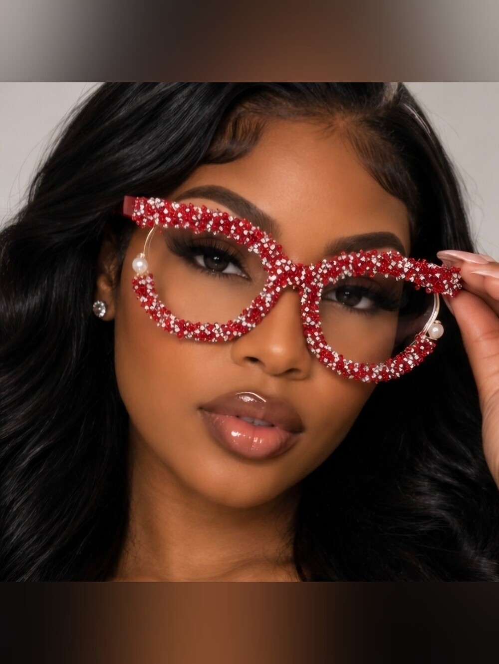 NEW Red Gem Oversize Round Fashion Glasses